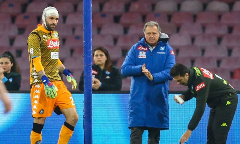 Alex Meret substituted Ospina as blood poured down his face